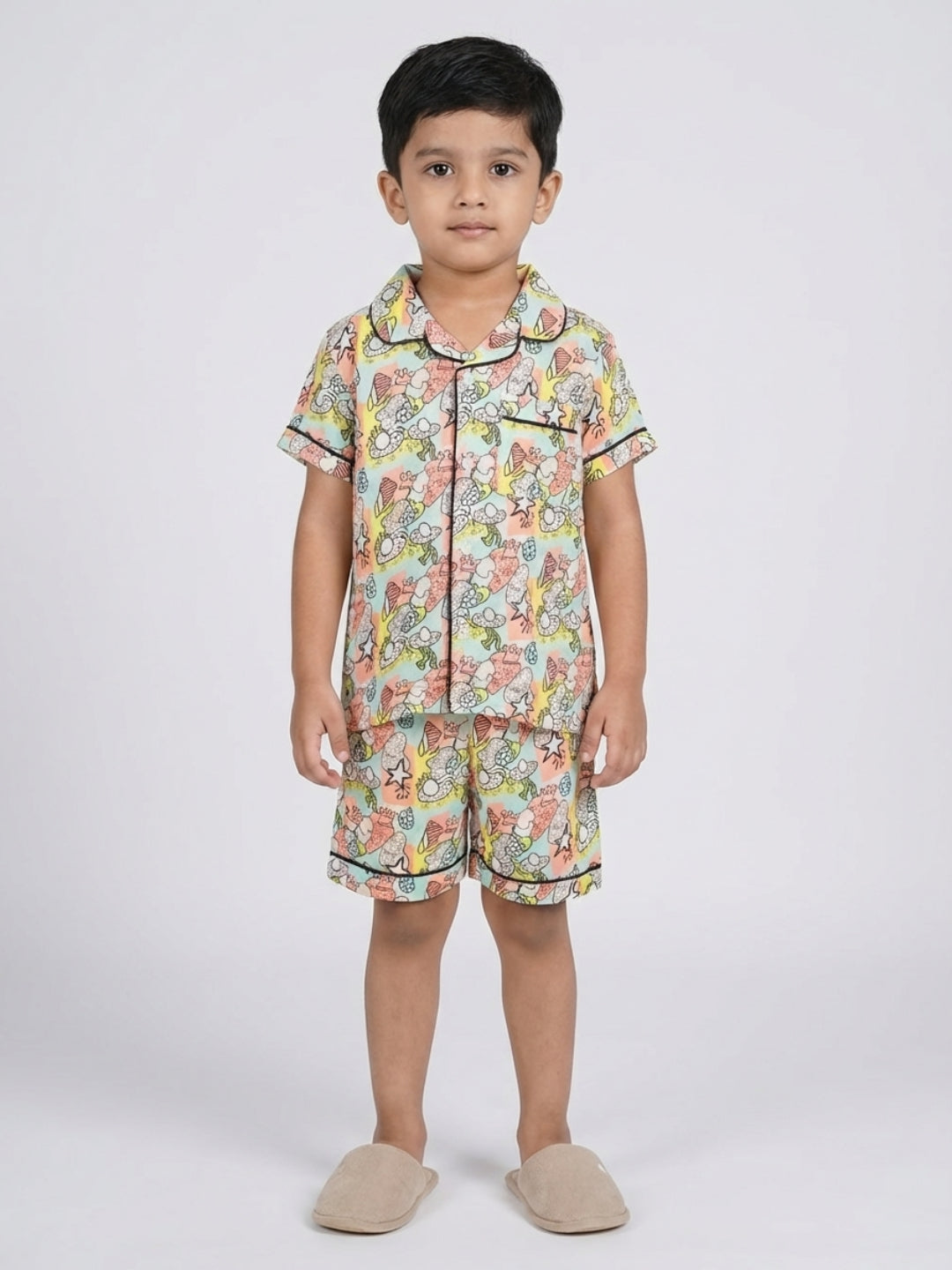 Biglilpeople Kids Unisex Lil Royal Rockstar Printed Rayon Short Sleeves Shirt & Shorts Nightsuit