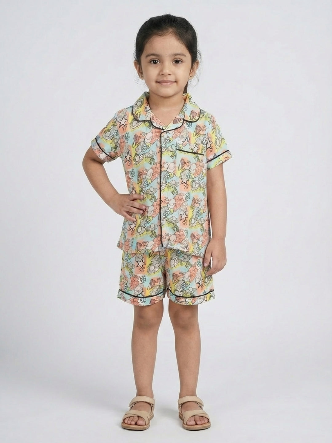 Biglilpeople Kids Unisex Lil Royal Rockstar Printed Rayon Short Sleeves Shirt & Shorts Nightsuit