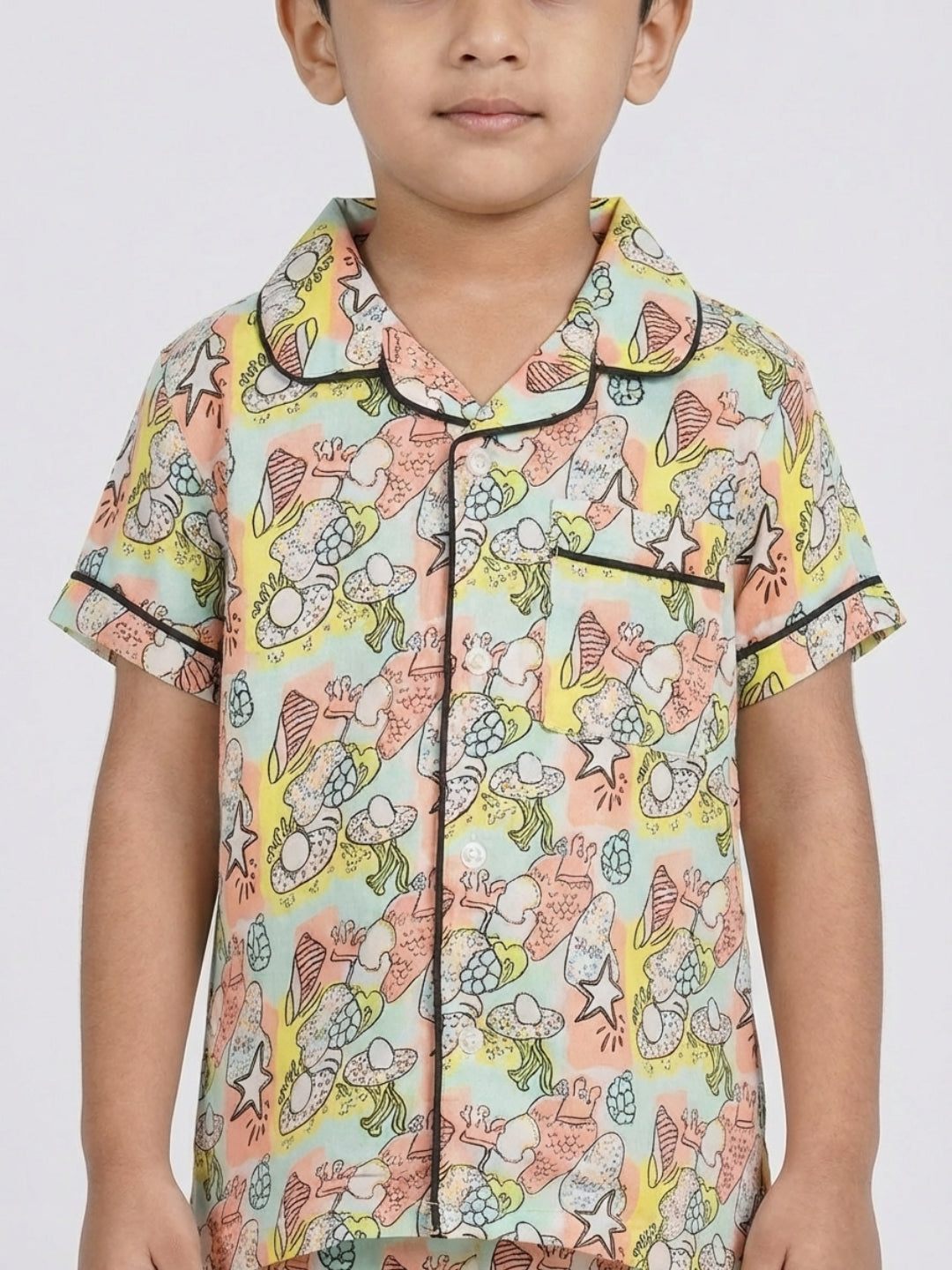 Biglilpeople Kids Unisex Lil Royal Rockstar Printed Rayon Short Sleeves Shirt & Shorts Nightsuit