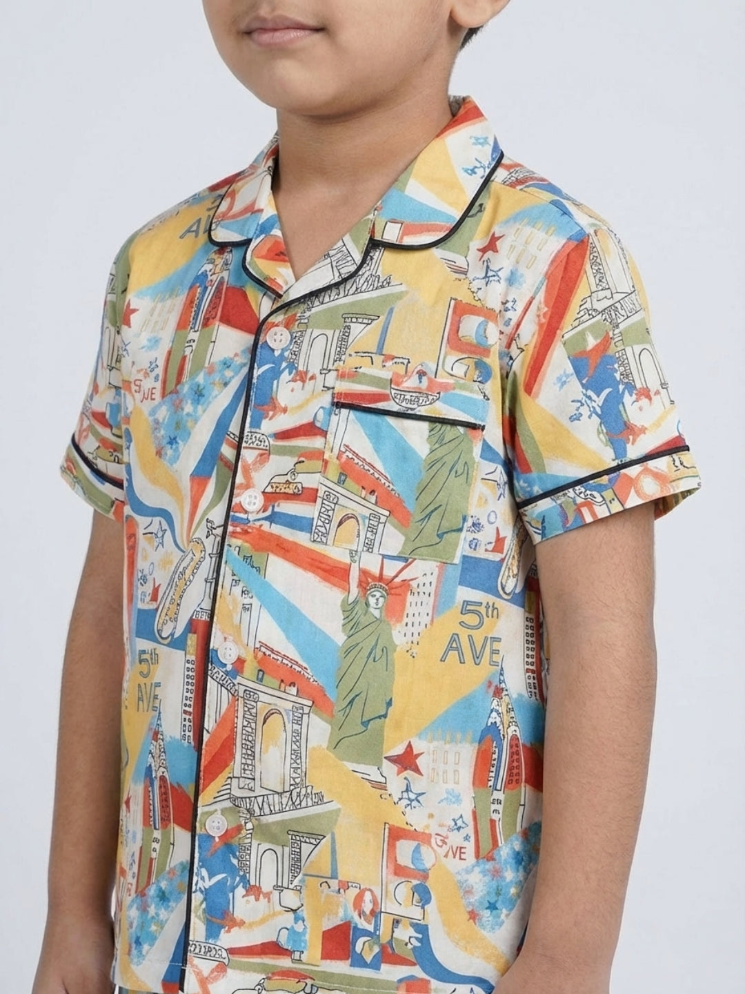 Biglilpeople Conjunto de Pijama de Camiseta de Manga Corta y Pantalones Cortos de Algodón Puro con Estampado NYC Downtown para Niños