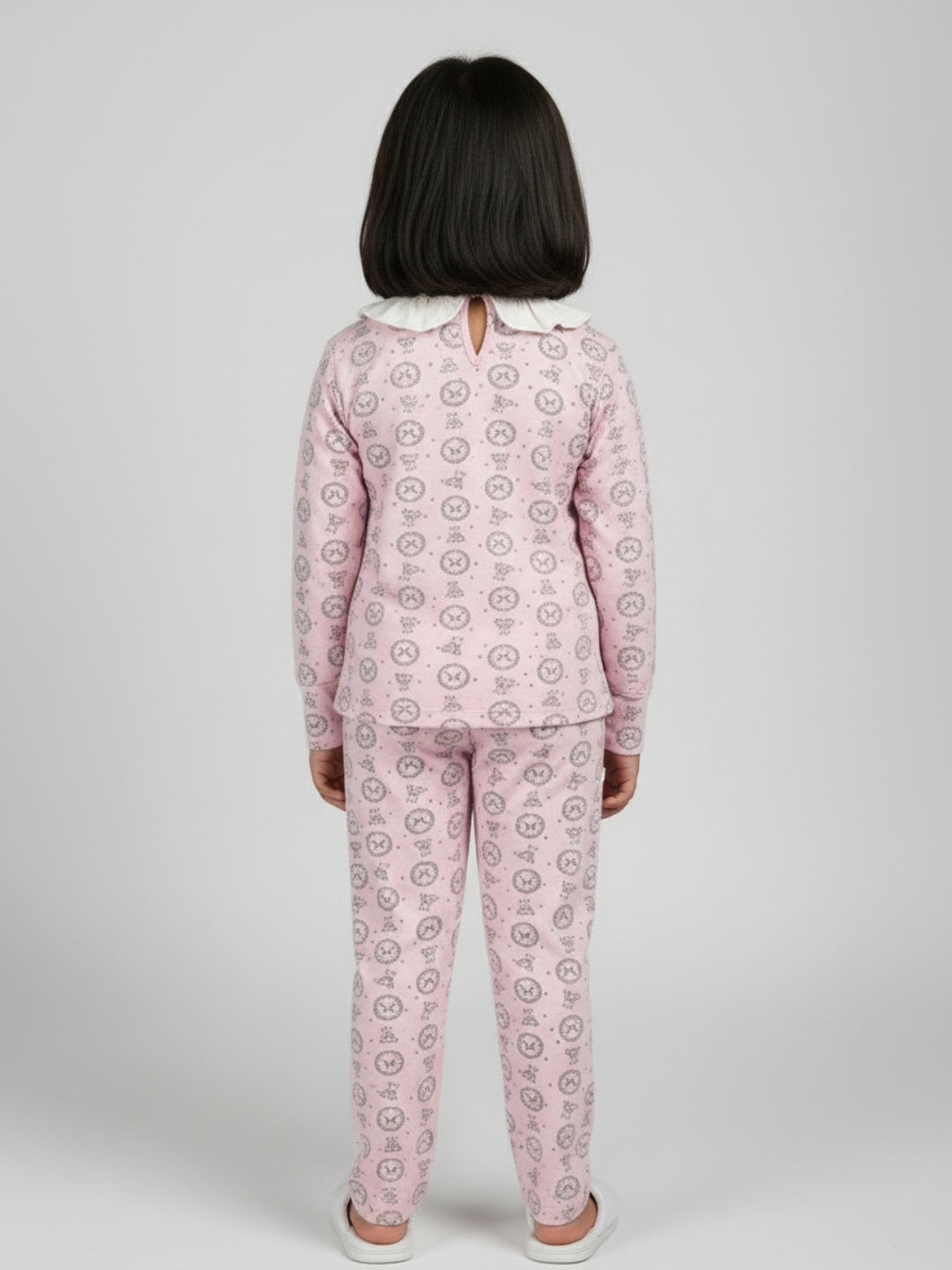 Biglilpeople Girls Pink Printed Cotton Night Suit with White Collar
