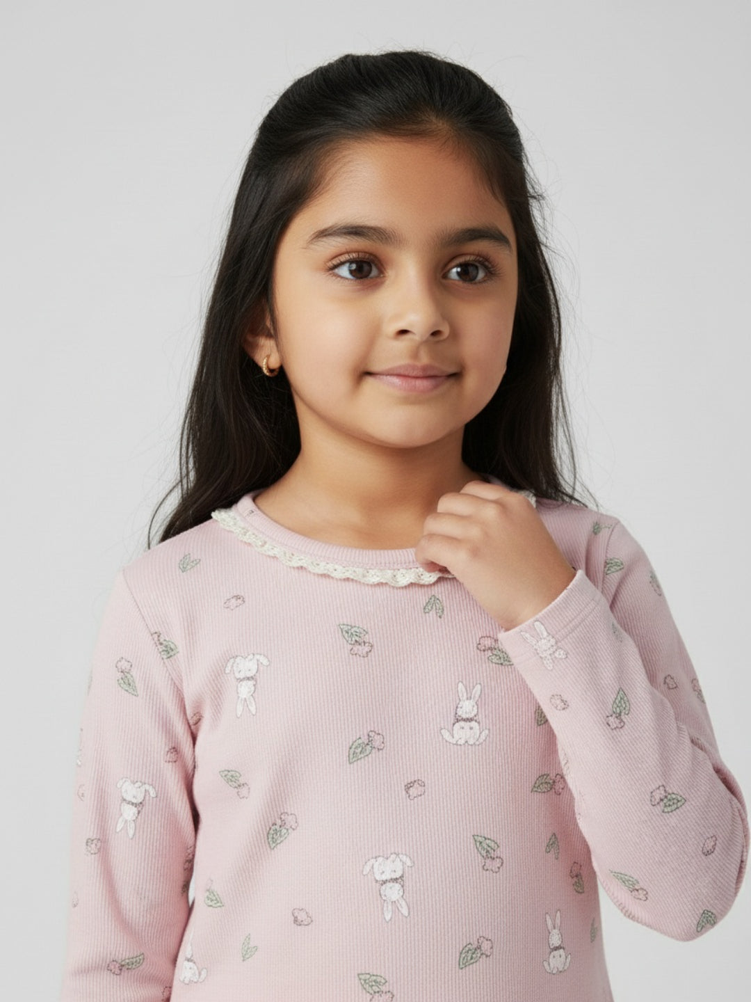 Biglilpeople Girls Pink Cotton Printed Nightwear Set