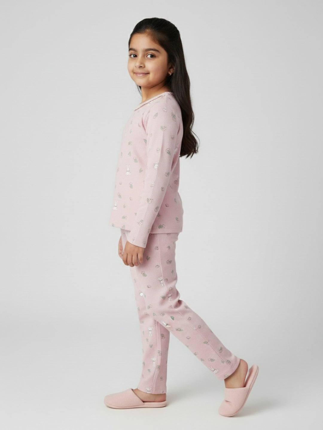 Biglilpeople Girls Pink Cotton Printed Nightwear Set