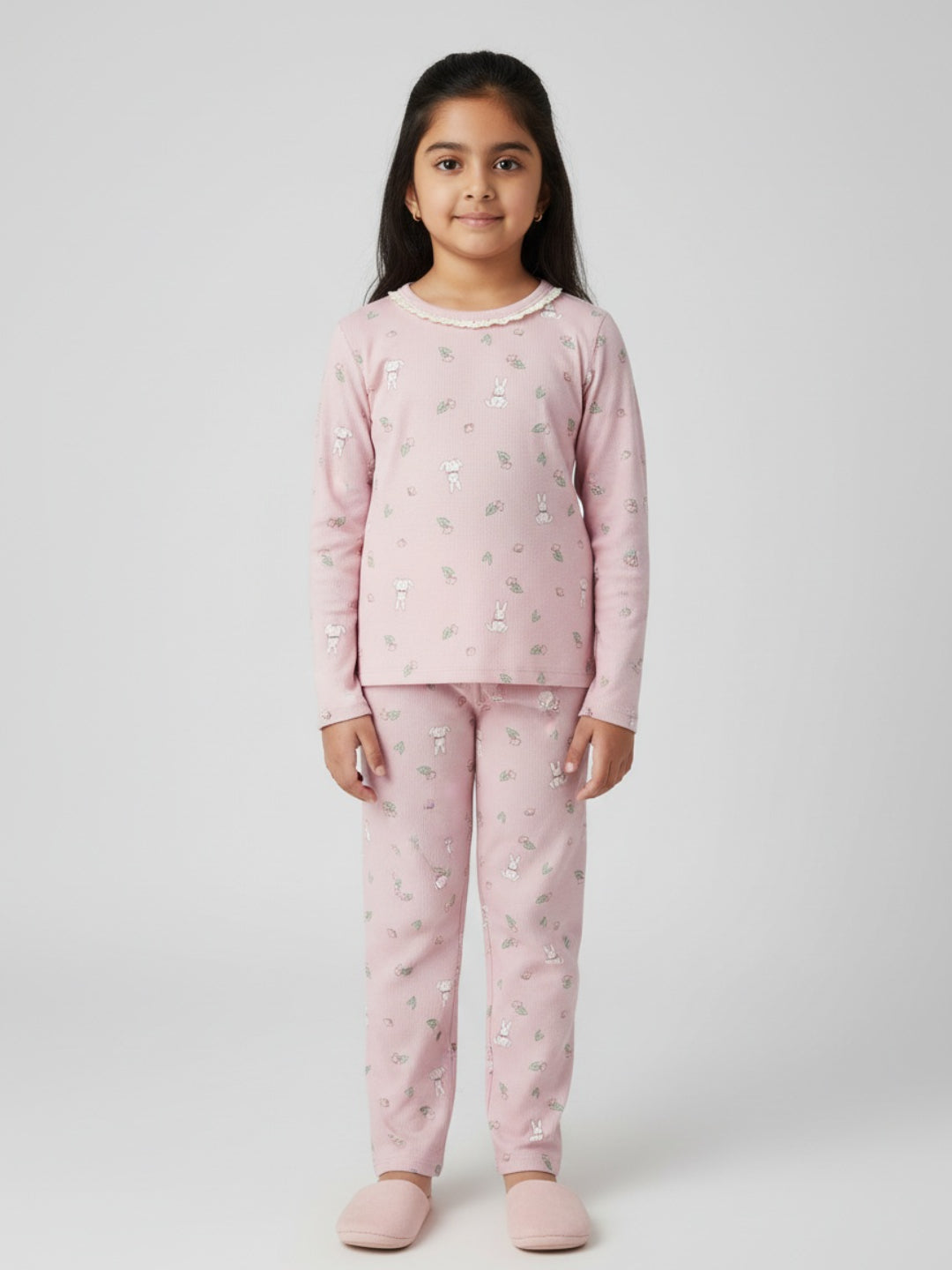 Biglilpeople Girls Pink Cotton Printed Nightwear Set