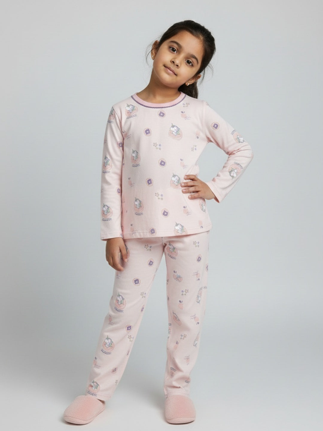 Biglilpeople Girls Pink Printed Cotton Nightwear Set