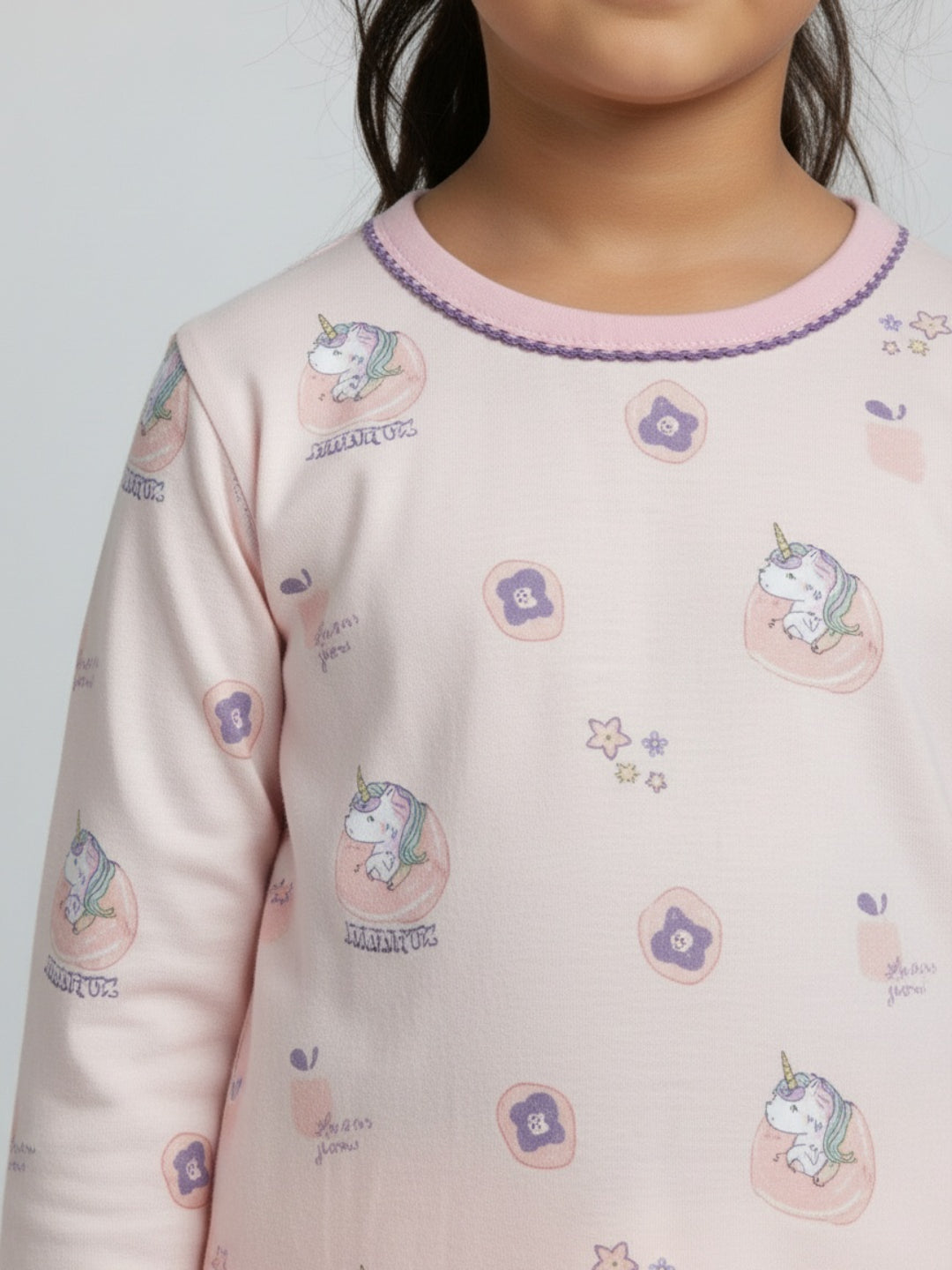 Biglilpeople Girls Pink Printed Cotton Nightwear Set