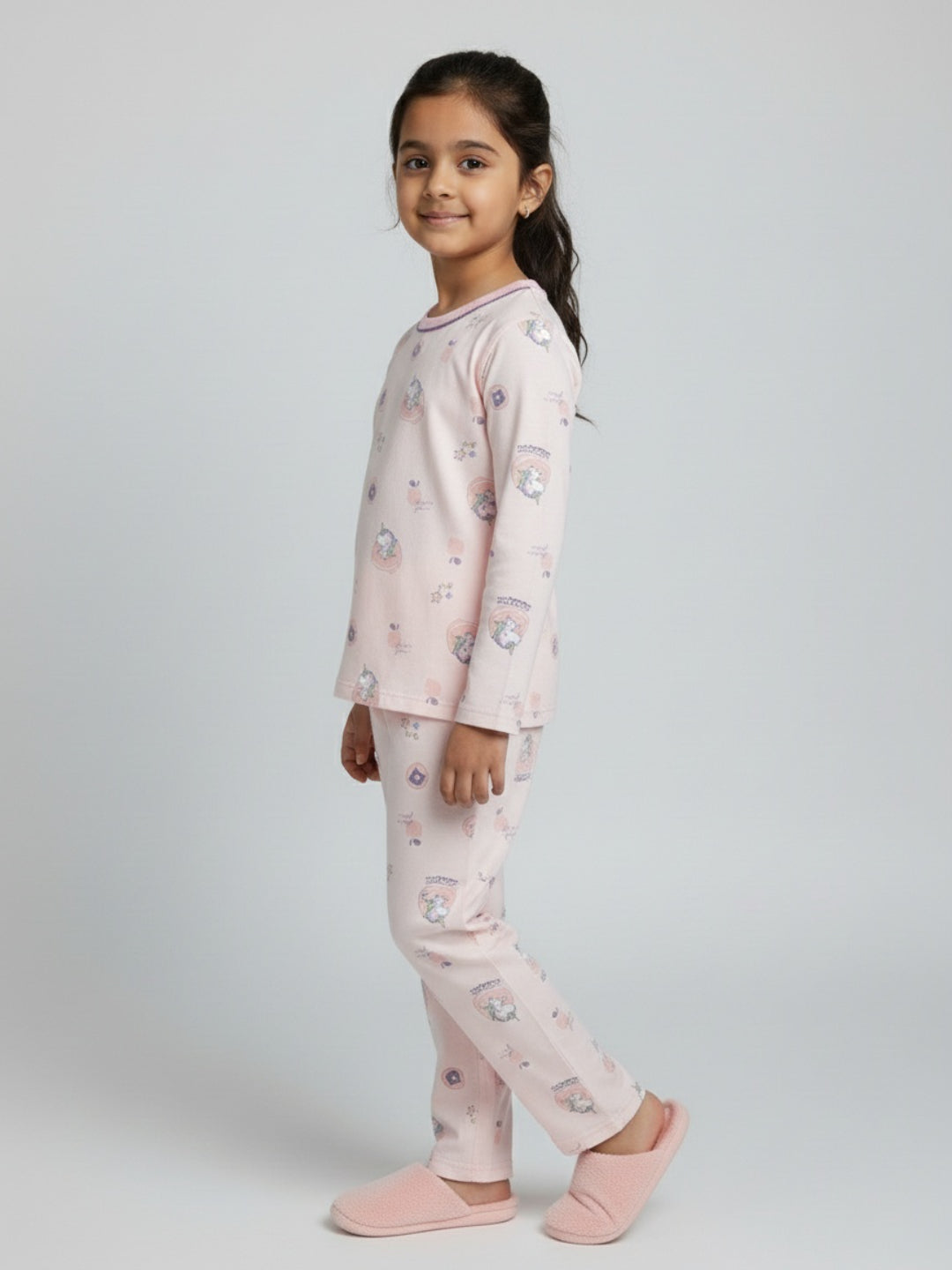 Biglilpeople Girls Pink Printed Cotton Nightwear Set