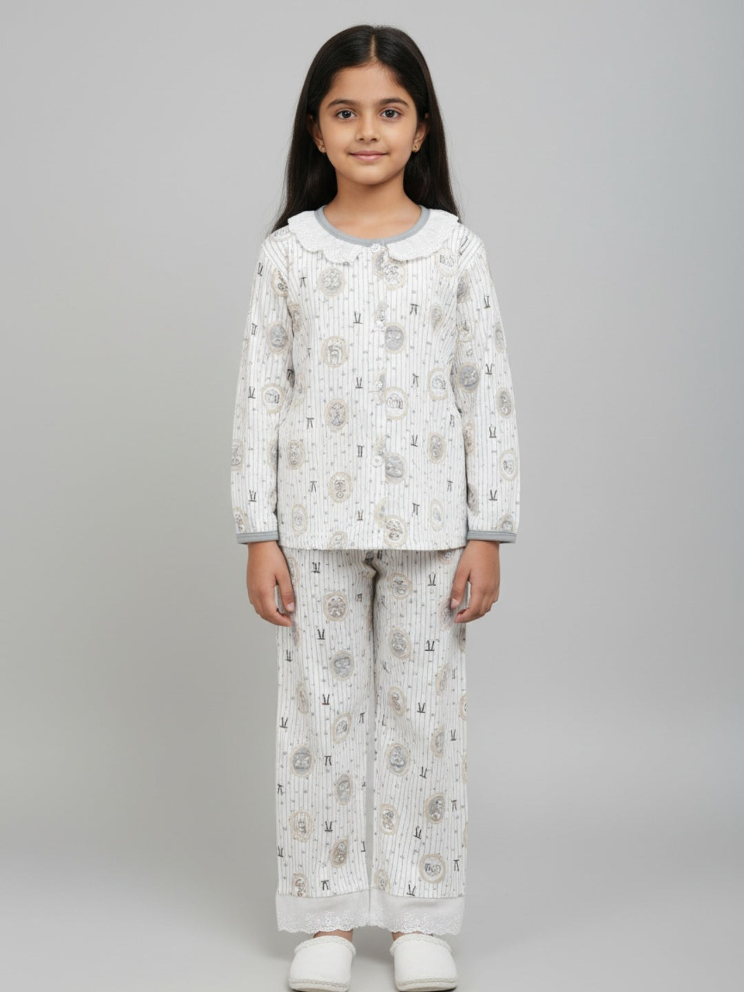 Biglilpeople Girls Printed Cotton Night Suit with Peter Pan Collar