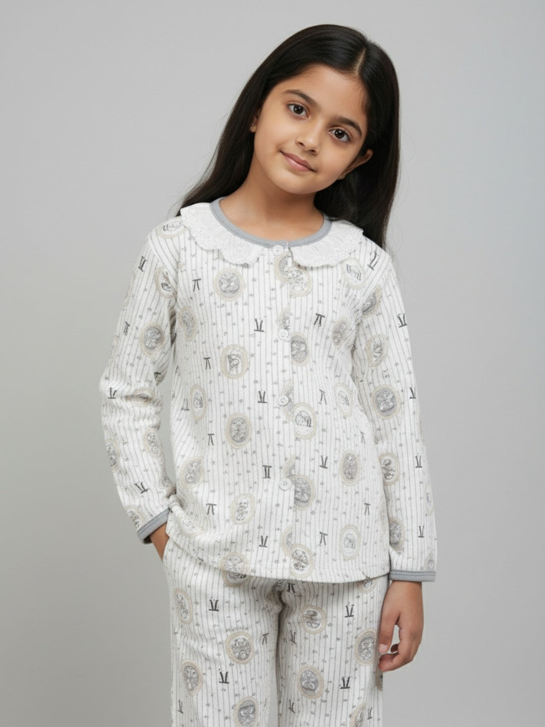 Biglilpeople Girls Printed Cotton Night Suit with Peter Pan Collar