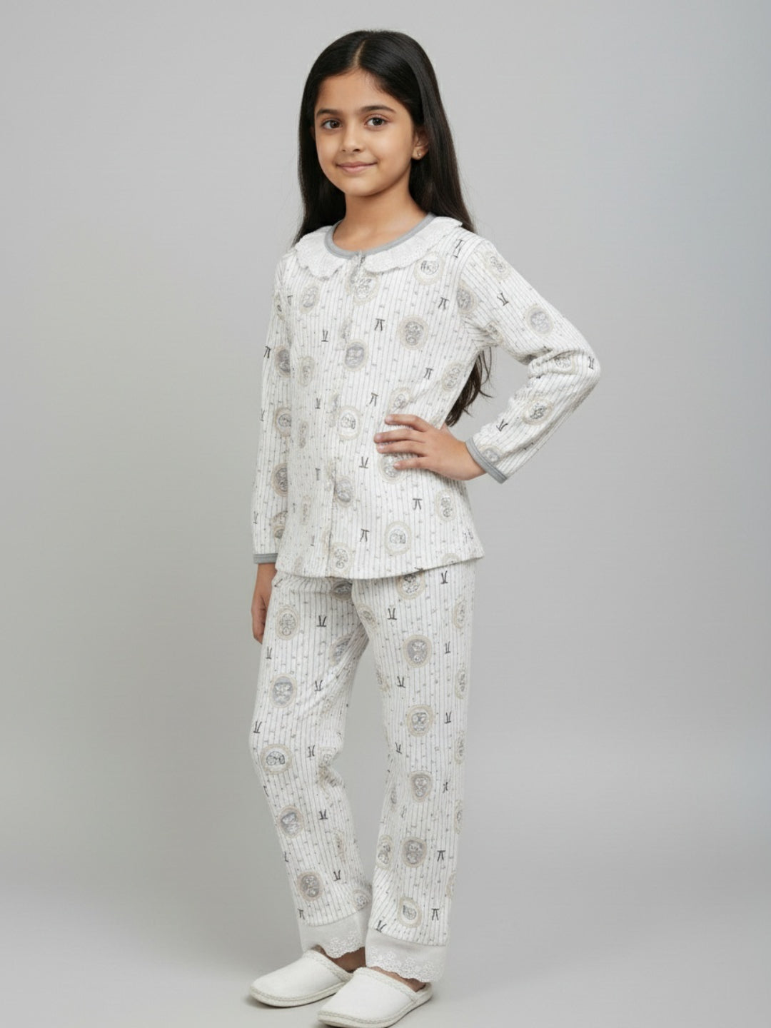 Biglilpeople Girls Printed Cotton Night Suit with Peter Pan Collar