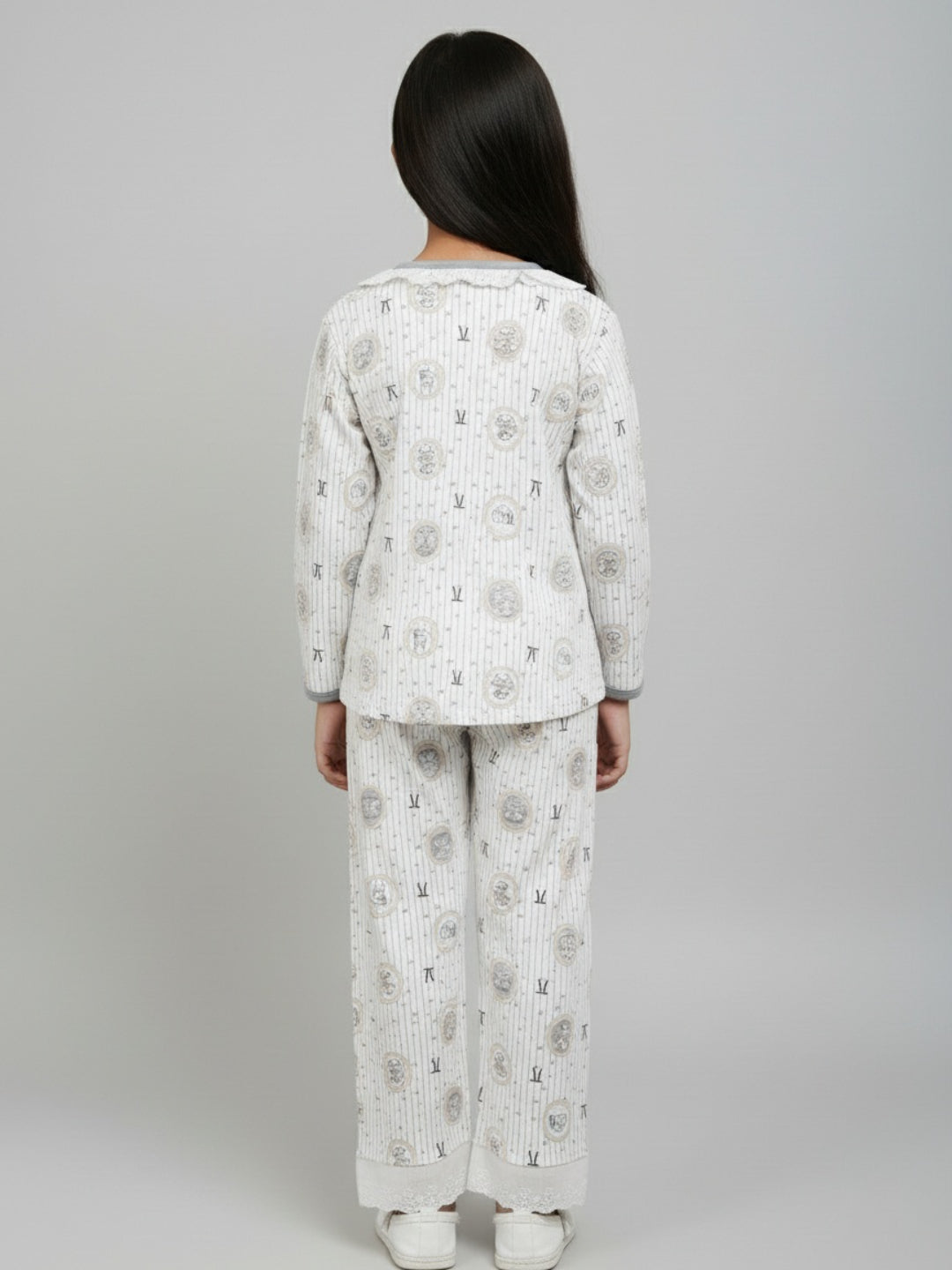 Biglilpeople Girls Printed Cotton Night Suit with Peter Pan Collar