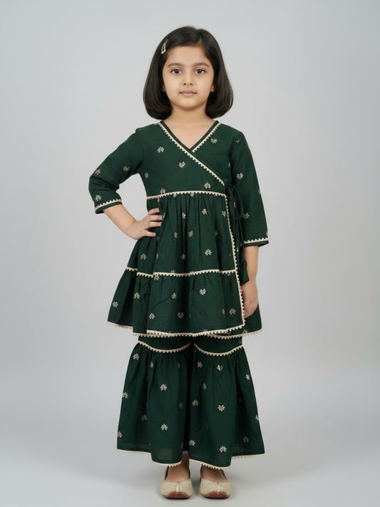 Biglilpeople Girls Heart Printed Angrakha Kurta and Sharara Set