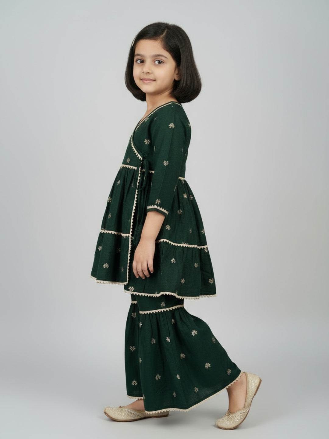 Biglilpeople Girls Heart Printed Angrakha Kurta and Sharara Set