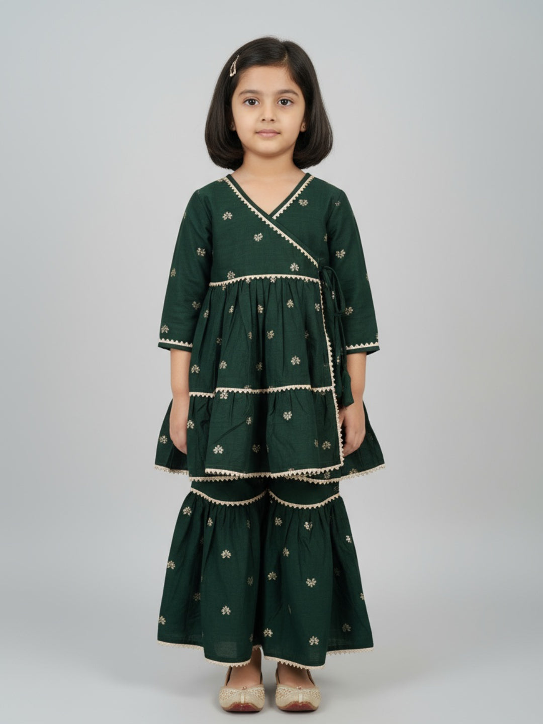 Biglilpeople Girls Heart Printed Angrakha Kurta and Sharara Set