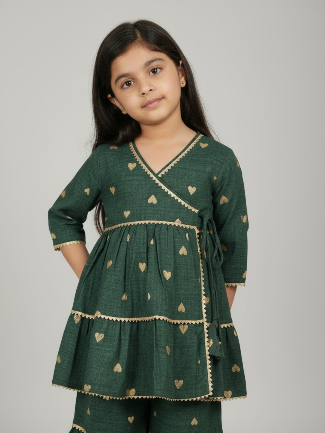Biglilpeople Girls Heart Printed Angrakha Kurta and Sharara Set