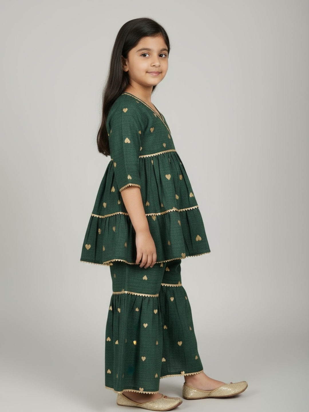 Biglilpeople Girls Heart Printed Angrakha Kurta and Sharara Set
