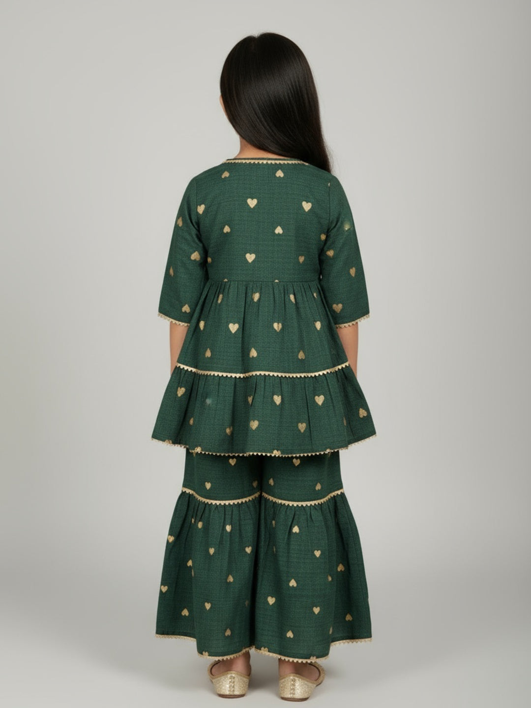 Biglilpeople Girls Heart Printed Angrakha Kurta and Sharara Set