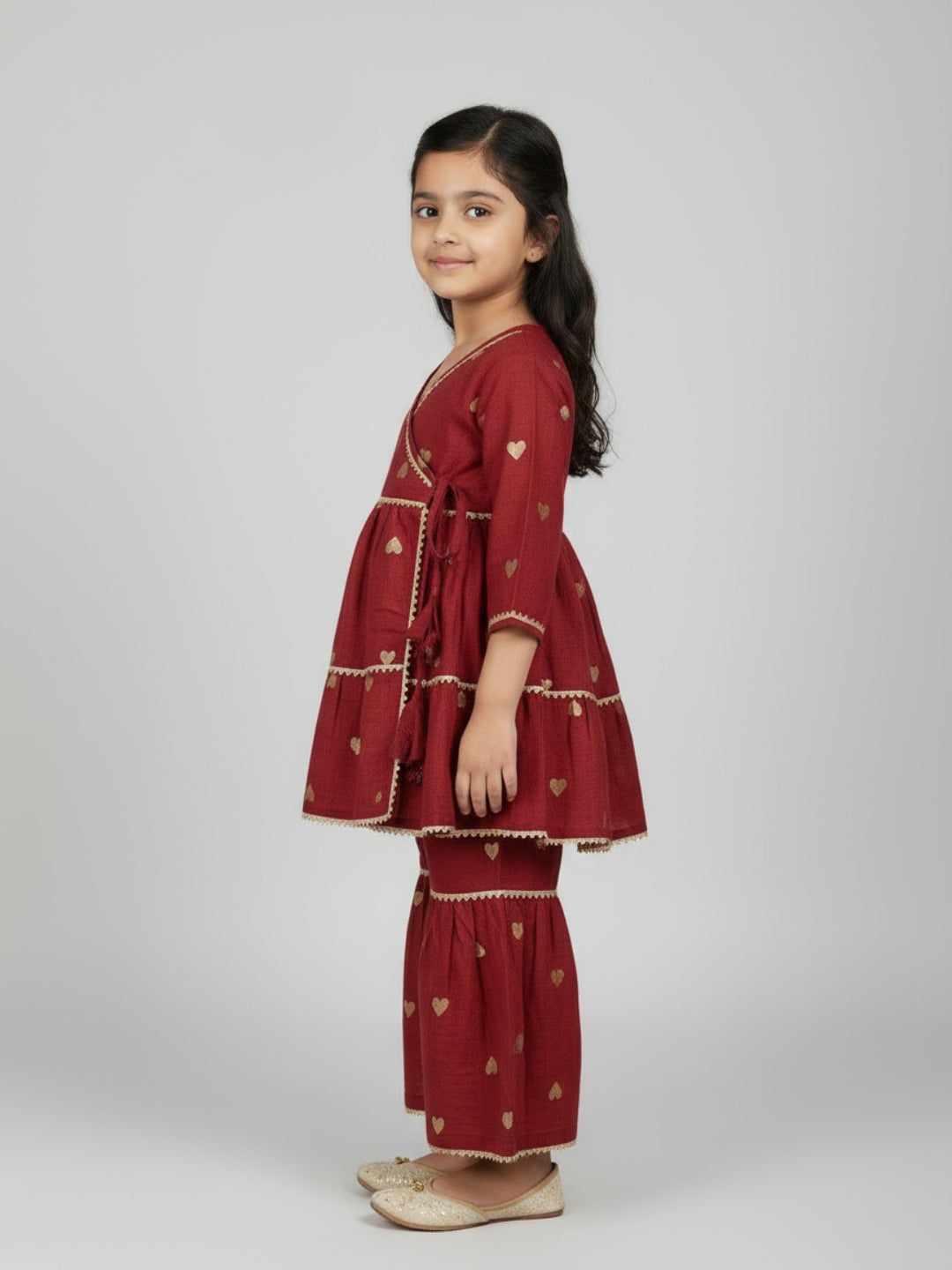 Biglilpeople Girls Heart Printed Angrakha Kurta and Sharara Set