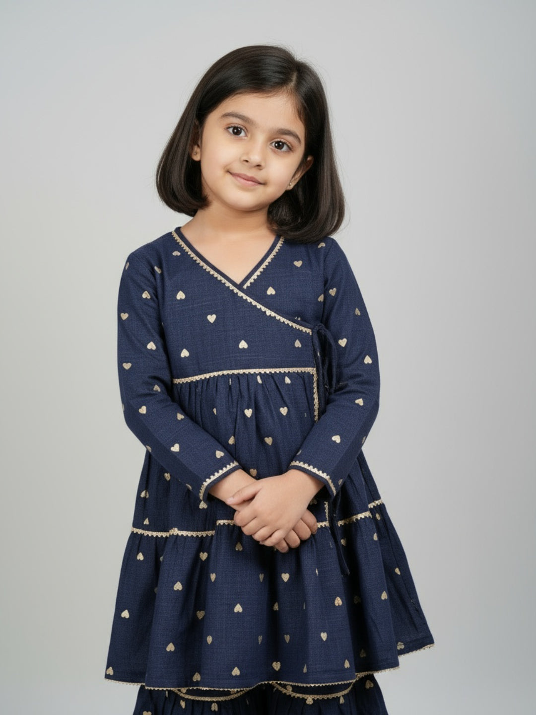 Biglilpeople Girls Heart Printed Angrakha Kurta and Sharara Set
