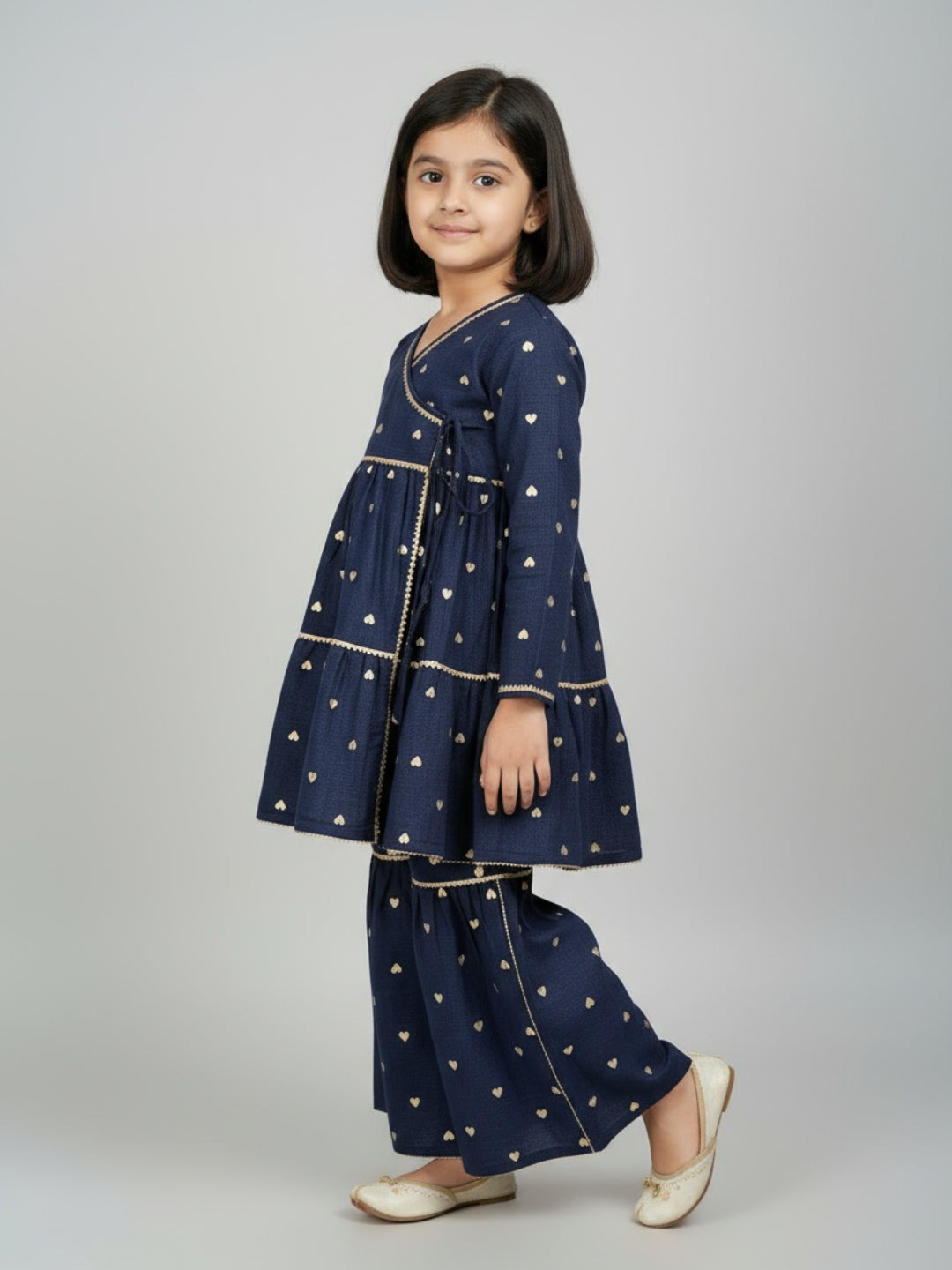 Biglilpeople Girls Heart Printed Angrakha Kurta and Sharara Set