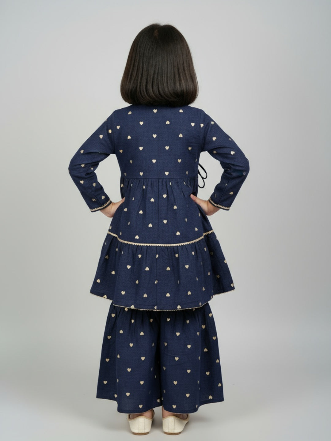 Biglilpeople Girls Heart Printed Angrakha Kurta and Sharara Set