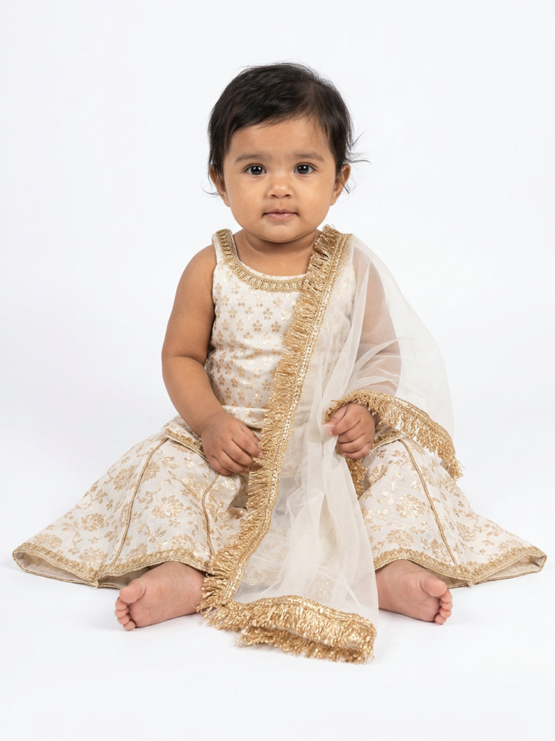 Conjunto Sharara de Flores y Lentejuelas con Dupatta para Bebés Niñas Biglilpeople