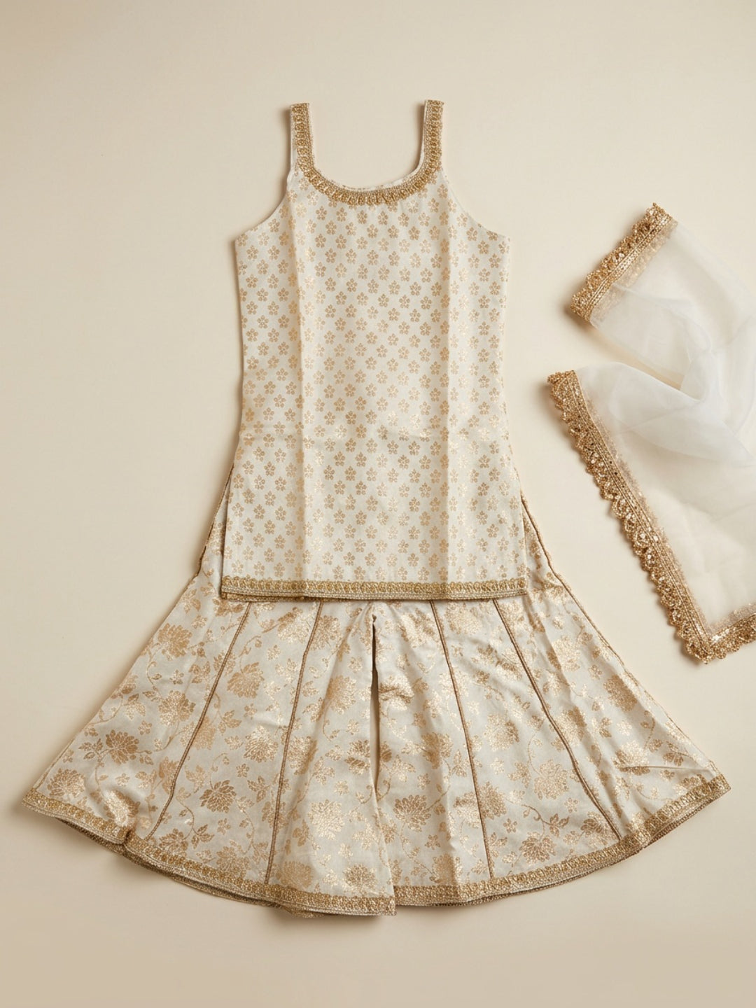 Conjunto Sharara de Flores y Lentejuelas con Dupatta para Bebés Niñas Biglilpeople