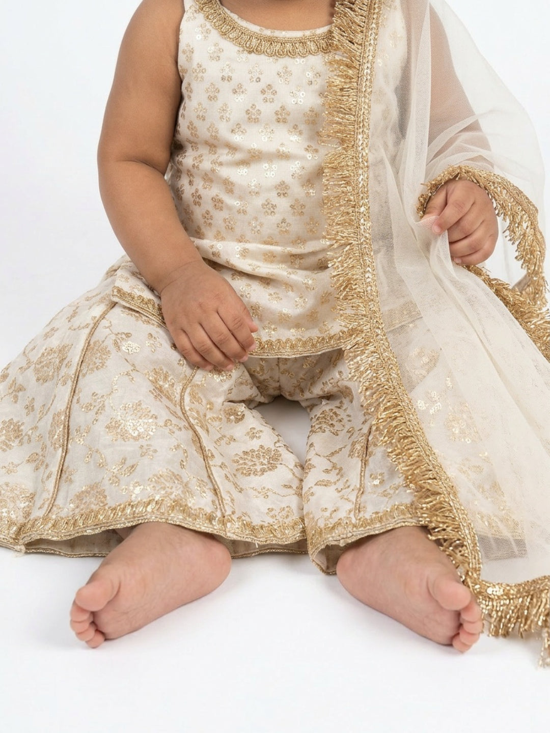 Conjunto Sharara de Flores y Lentejuelas con Dupatta para Bebés Niñas Biglilpeople