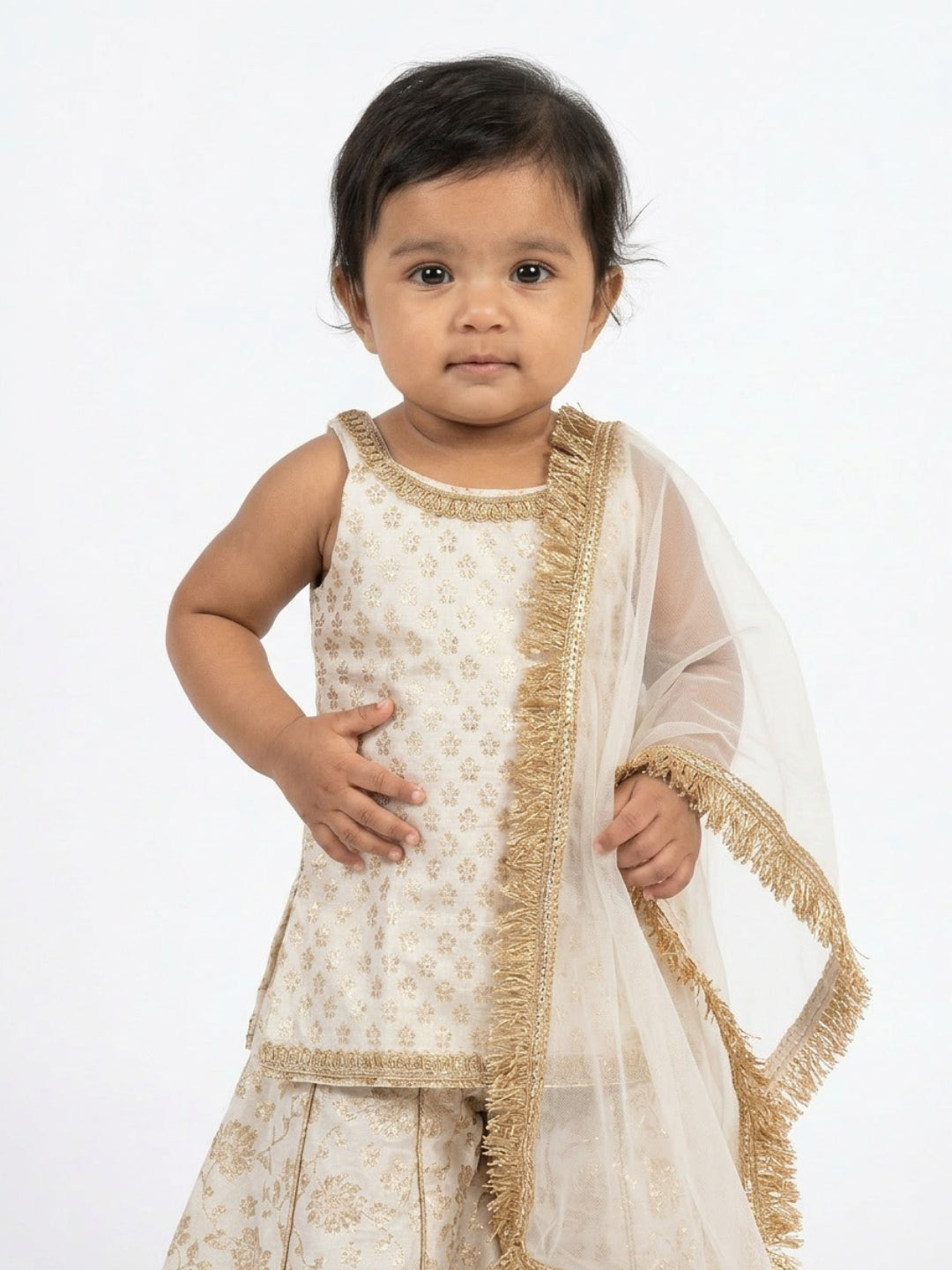 Conjunto Sharara de Flores y Lentejuelas con Dupatta para Bebés Niñas Biglilpeople