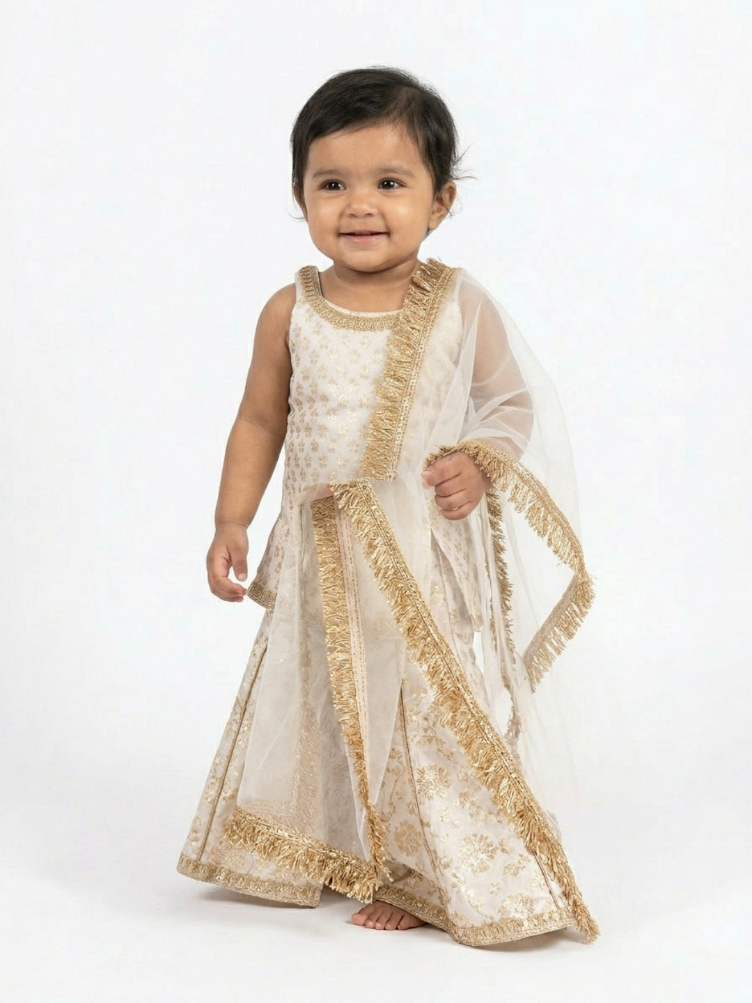 Conjunto Sharara de Flores y Lentejuelas con Dupatta para Bebés Niñas Biglilpeople