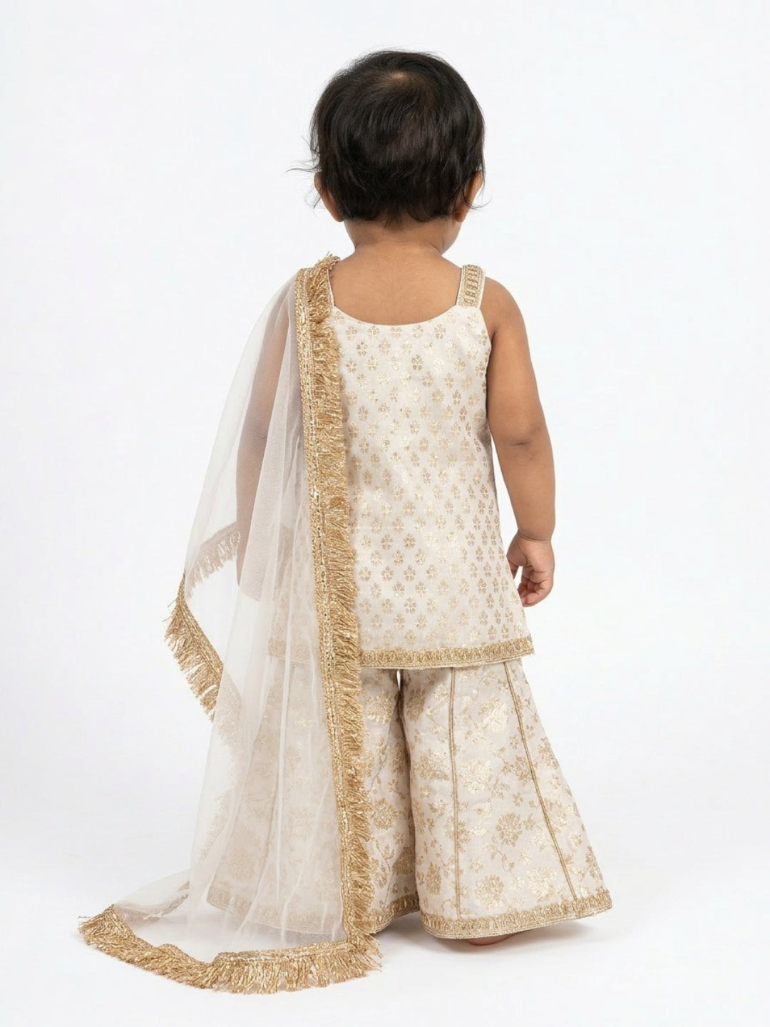 Conjunto Sharara de Flores y Lentejuelas con Dupatta para Bebés Niñas Biglilpeople