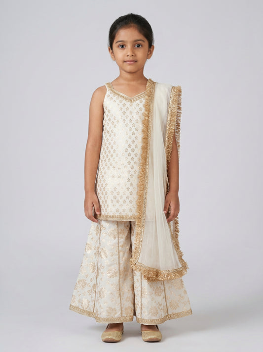 Biglilpeople Girls Floral and Sequined Sharara Set with Dupatta