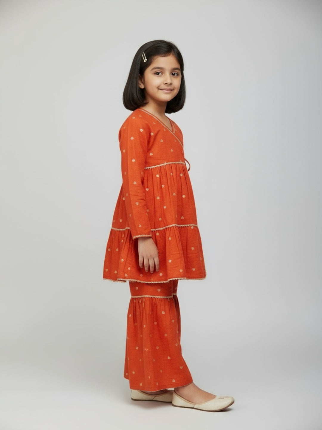 Biglilpeople Girls Heart Printed Angrakha Kurta and Sharara Set