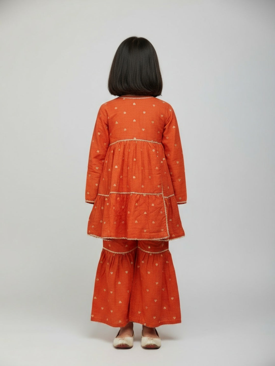 Biglilpeople Girls Heart Printed Angrakha Kurta and Sharara Set