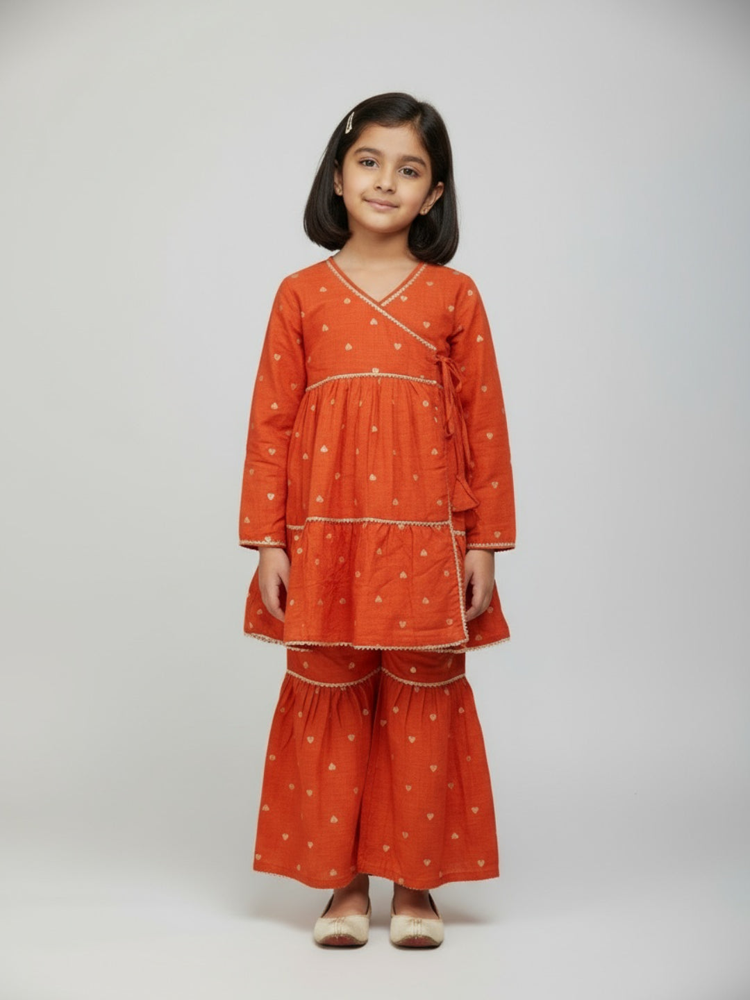 Biglilpeople Girls Heart Printed Angrakha Kurta and Sharara Set