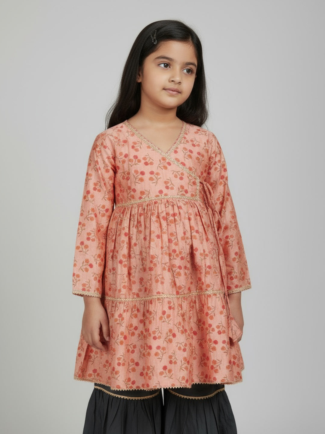 Biglilpeople Girls Floral Printed Angrakha Kurta and Sharara Set