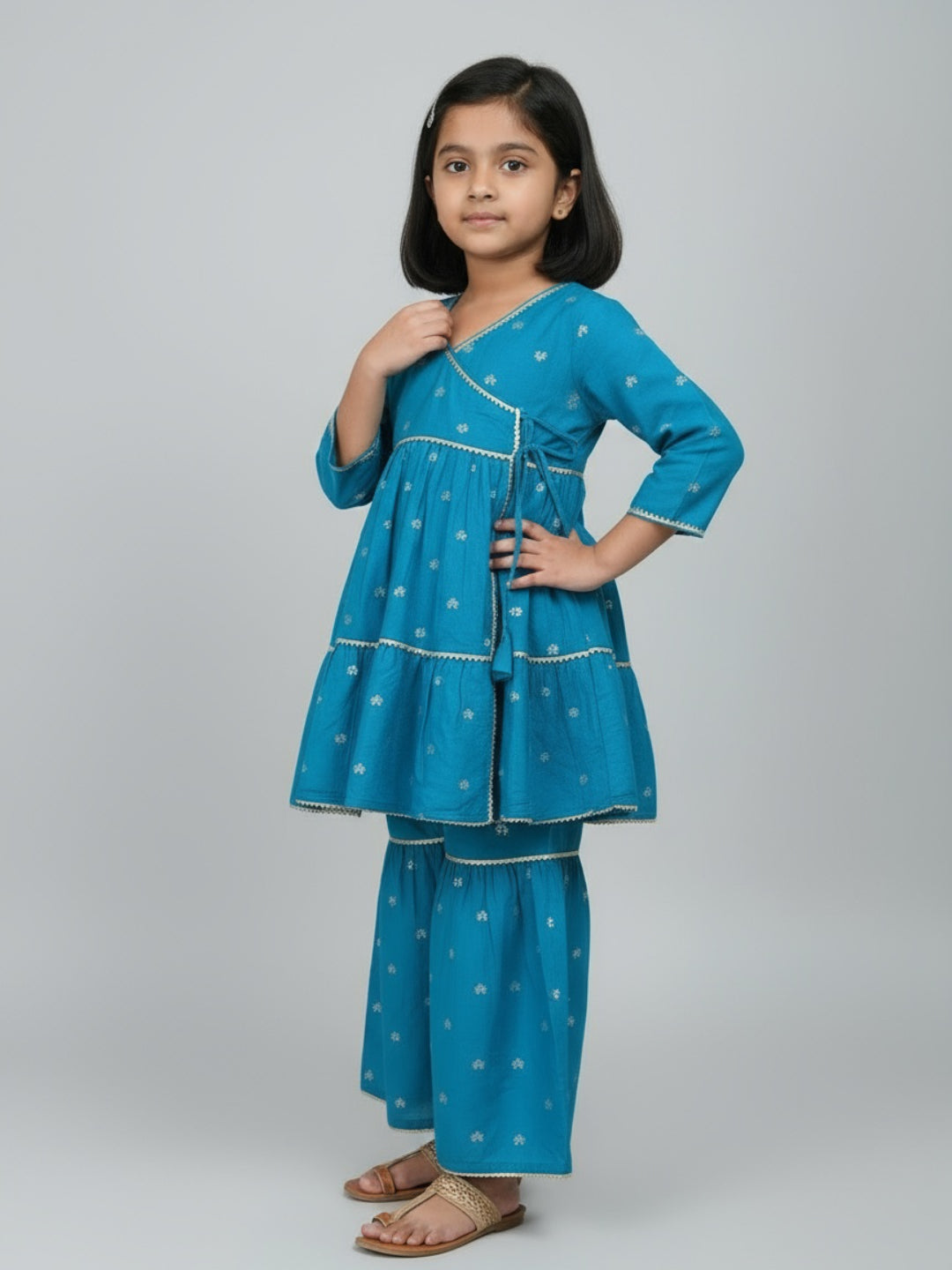 Biglilpeople Girls Heart Printed Angrakha Kurta and Sharara Set