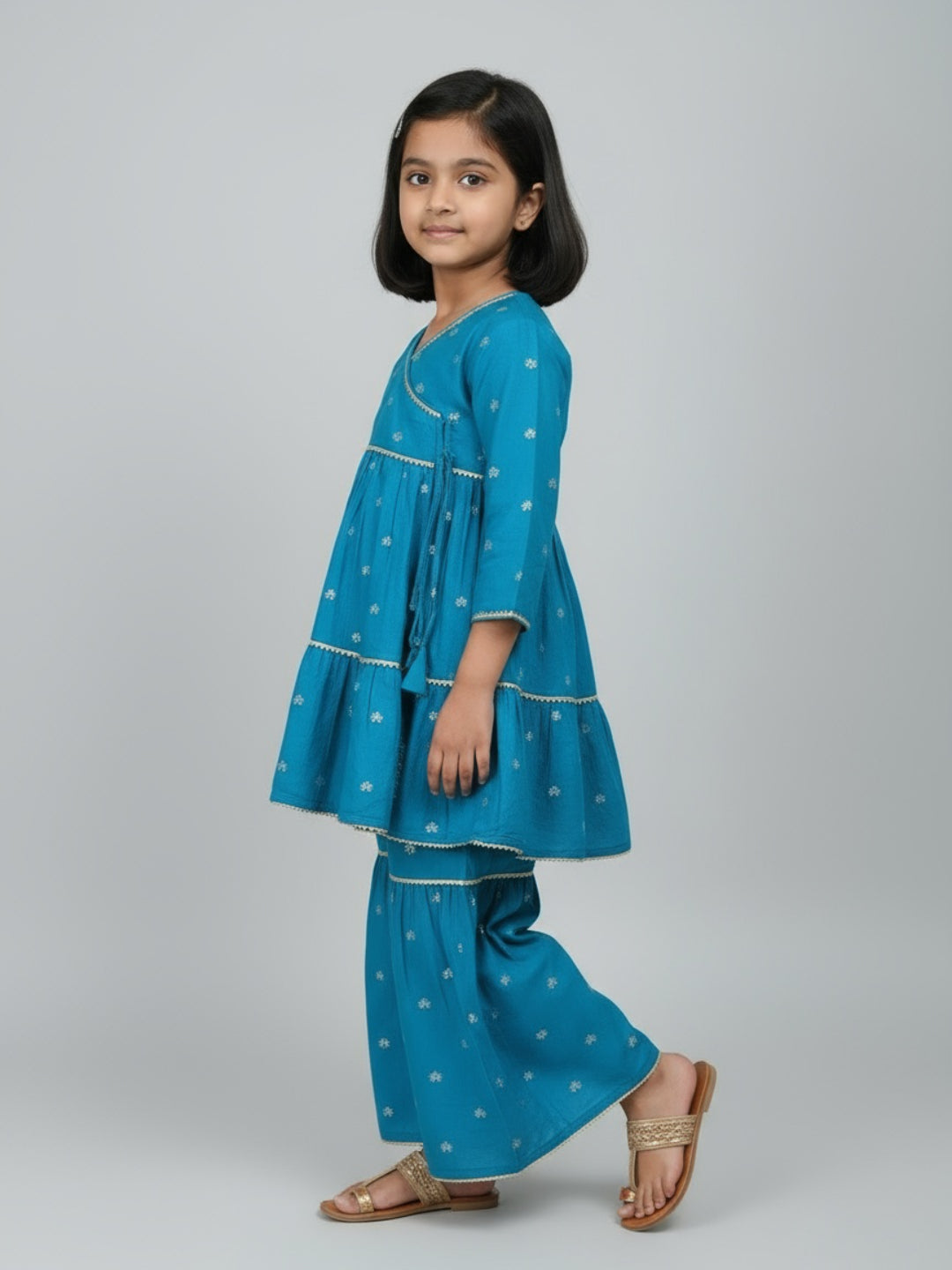 Biglilpeople Girls Heart Printed Angrakha Kurta and Sharara Set