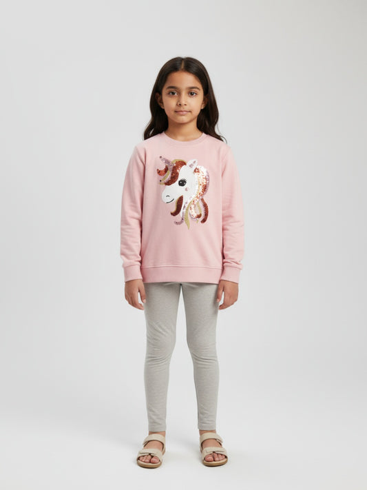 Biglilpeople Unicorn Print Light Pink Sweatshirt
