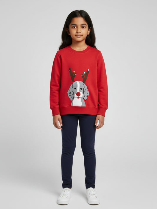 Biglilpeople Reindeer Print Red Sweatshirt