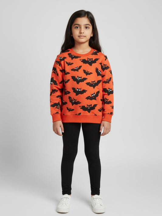 Biglilpeople Bat Print Orange Sweatshirt