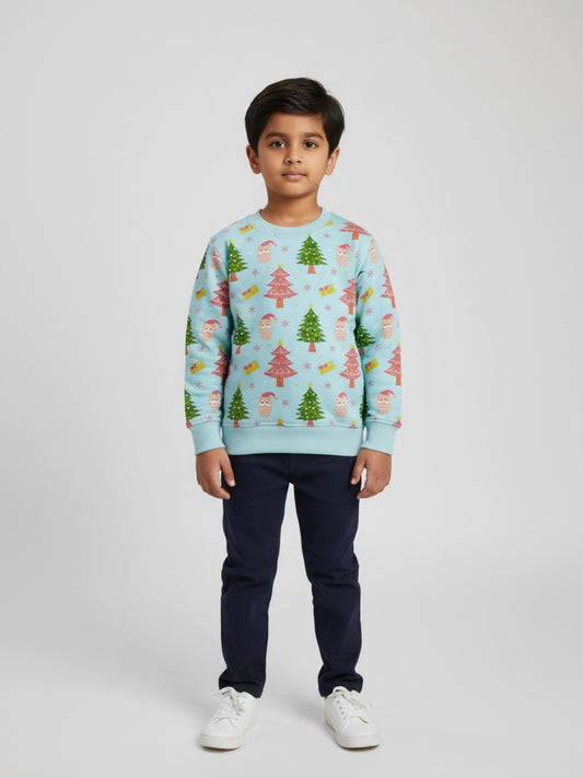 Biglilpeople Christmas Print Light Blue Sweatshirt