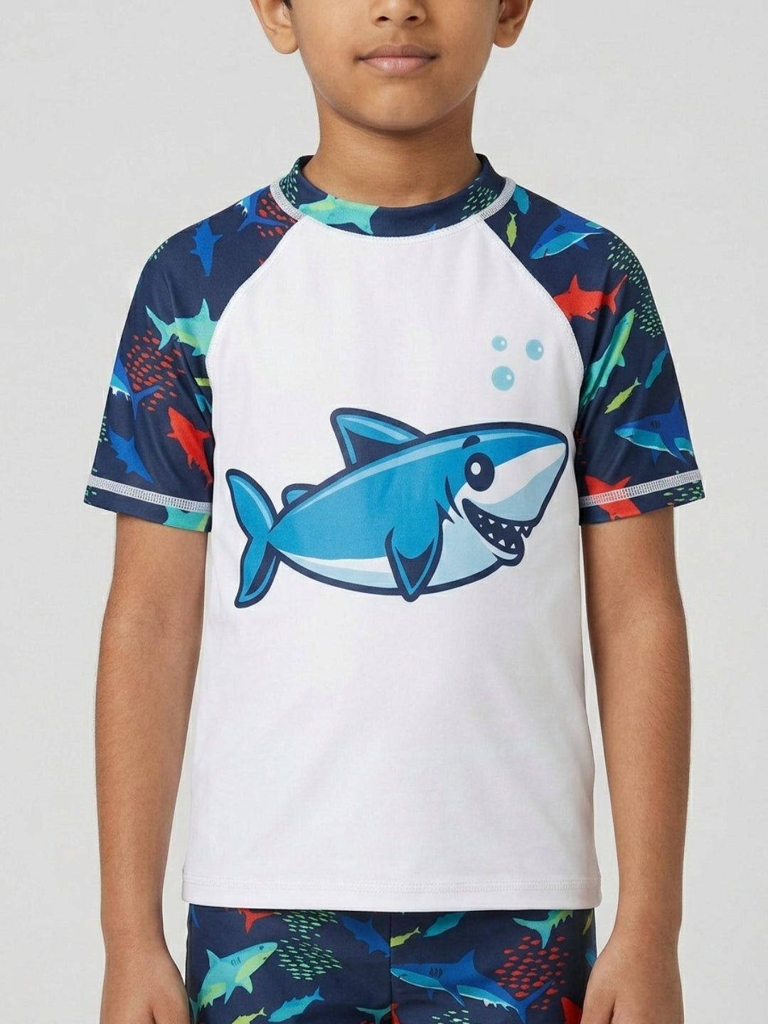 Biglilpeople Boys Multicolour Graphic Print Round Neck Short Sleeves Two-Piece Swimsuit Set