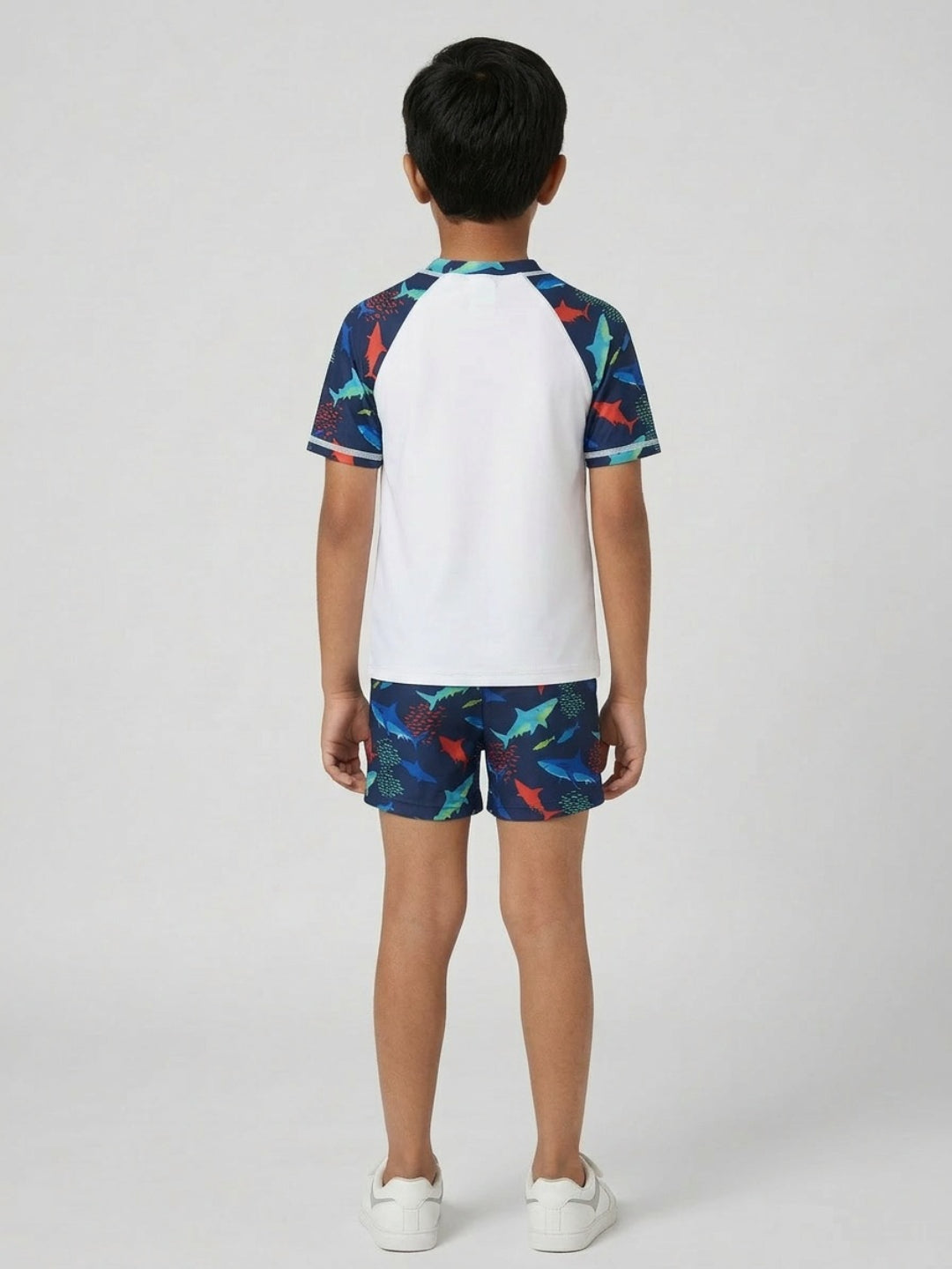 Biglilpeople Boys Multicolour Graphic Print Round Neck Short Sleeves Two-Piece Swimsuit Set