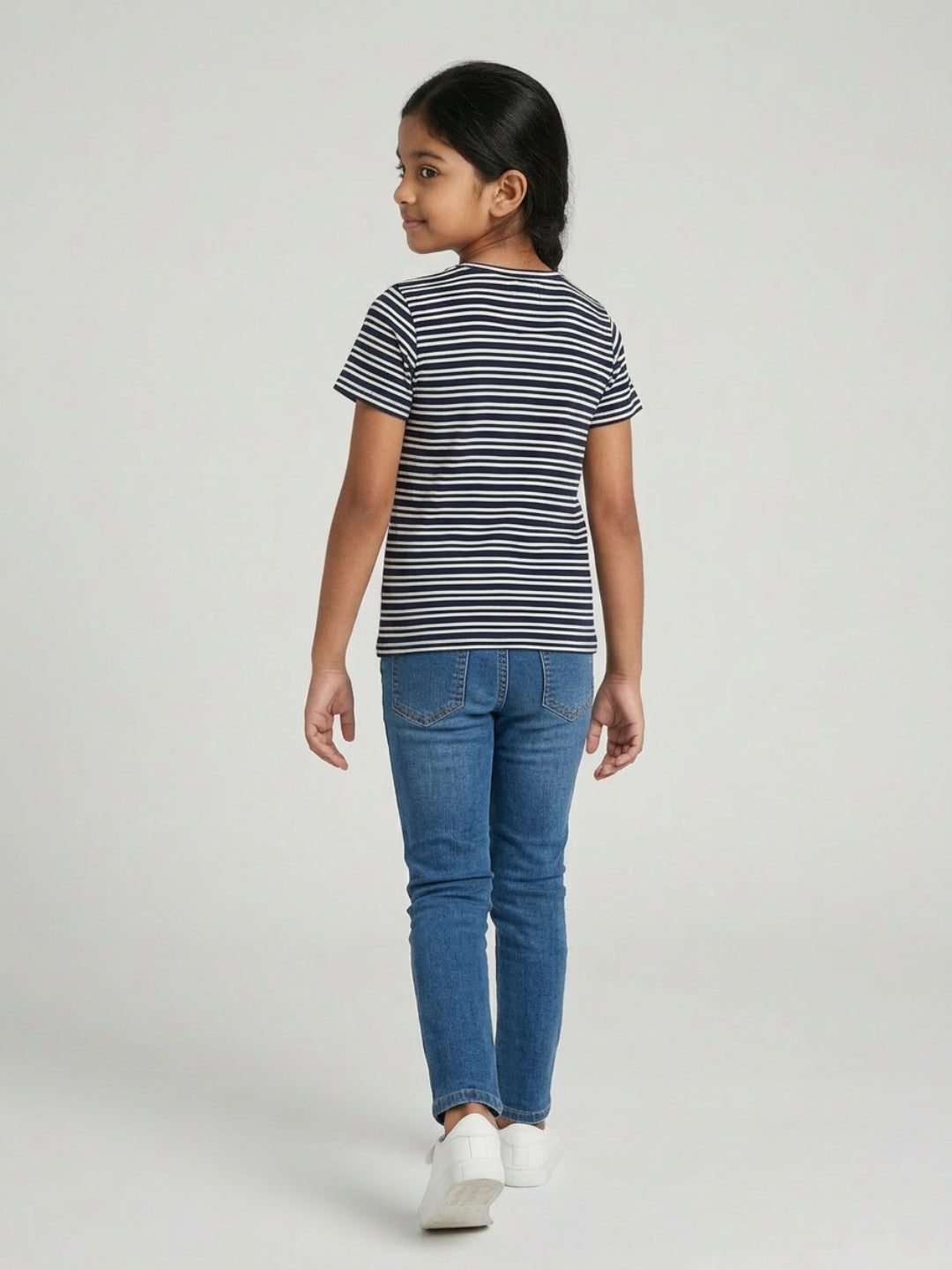 Biglilpeople Blusa de manga corta con cuello Henley a rayas rojas y azul marino para niñas (Paquete de 2)