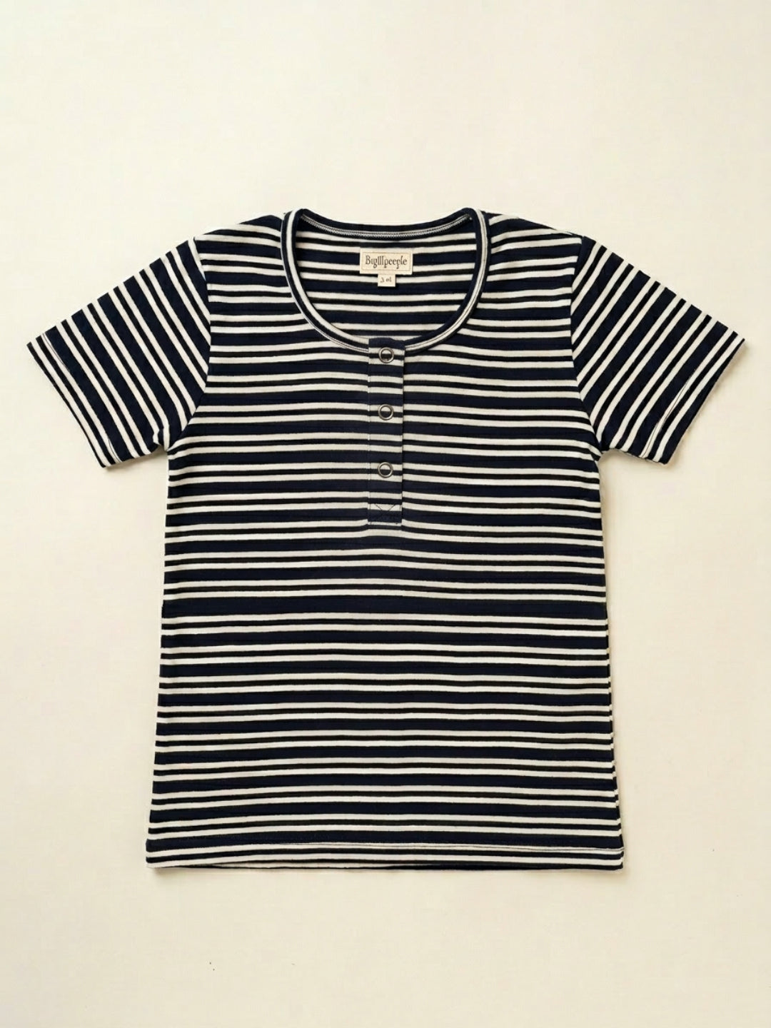 Biglilpeople Camiseta de manga corta con cuello Henley de rayas azul marino y amarillo para niñas (paquete de 2)