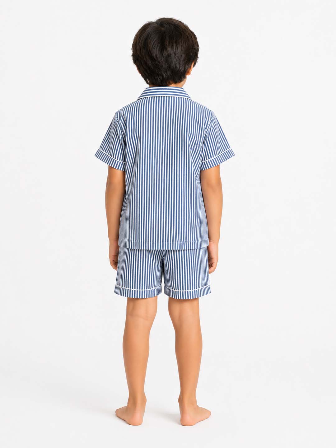 Biglilpeople Kids Unisex Light Blue Stripe Cotton Short Sleeve Shirt & Shorts Nightsuit