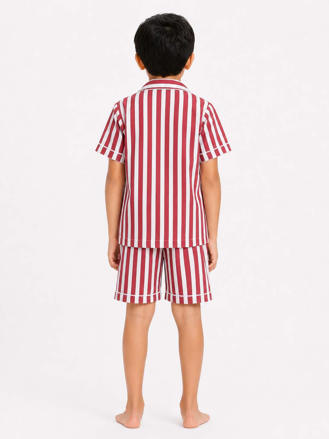 Biglilpeople Kids Unisex Bold Red Stripe Cotton Short Sleeve Shirt & Shorts Nightsuit