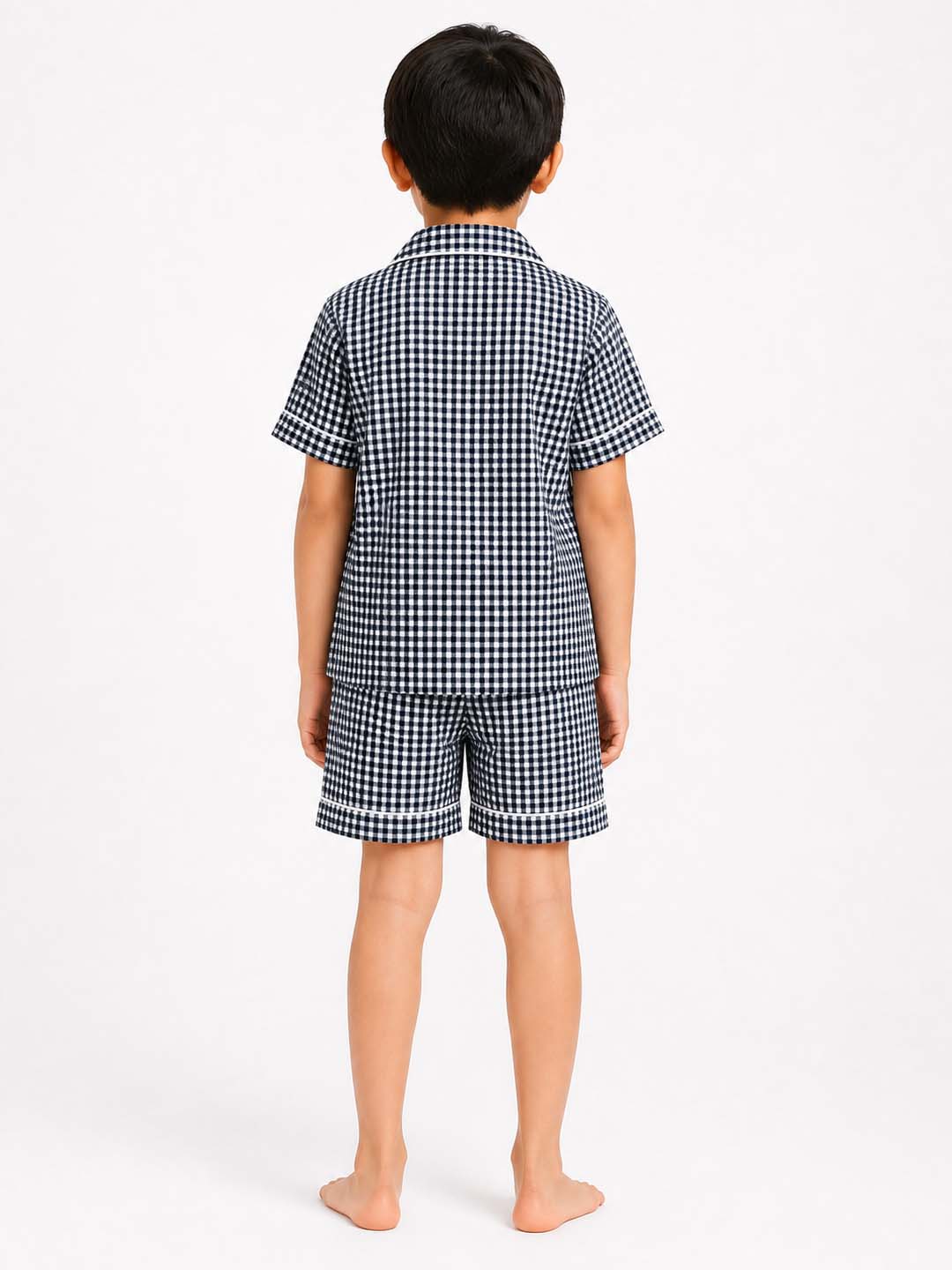 Biglilpeople Kids Unisex Black Checks Cotton Short Sleeve Shirt & Shorts Nightsuit
