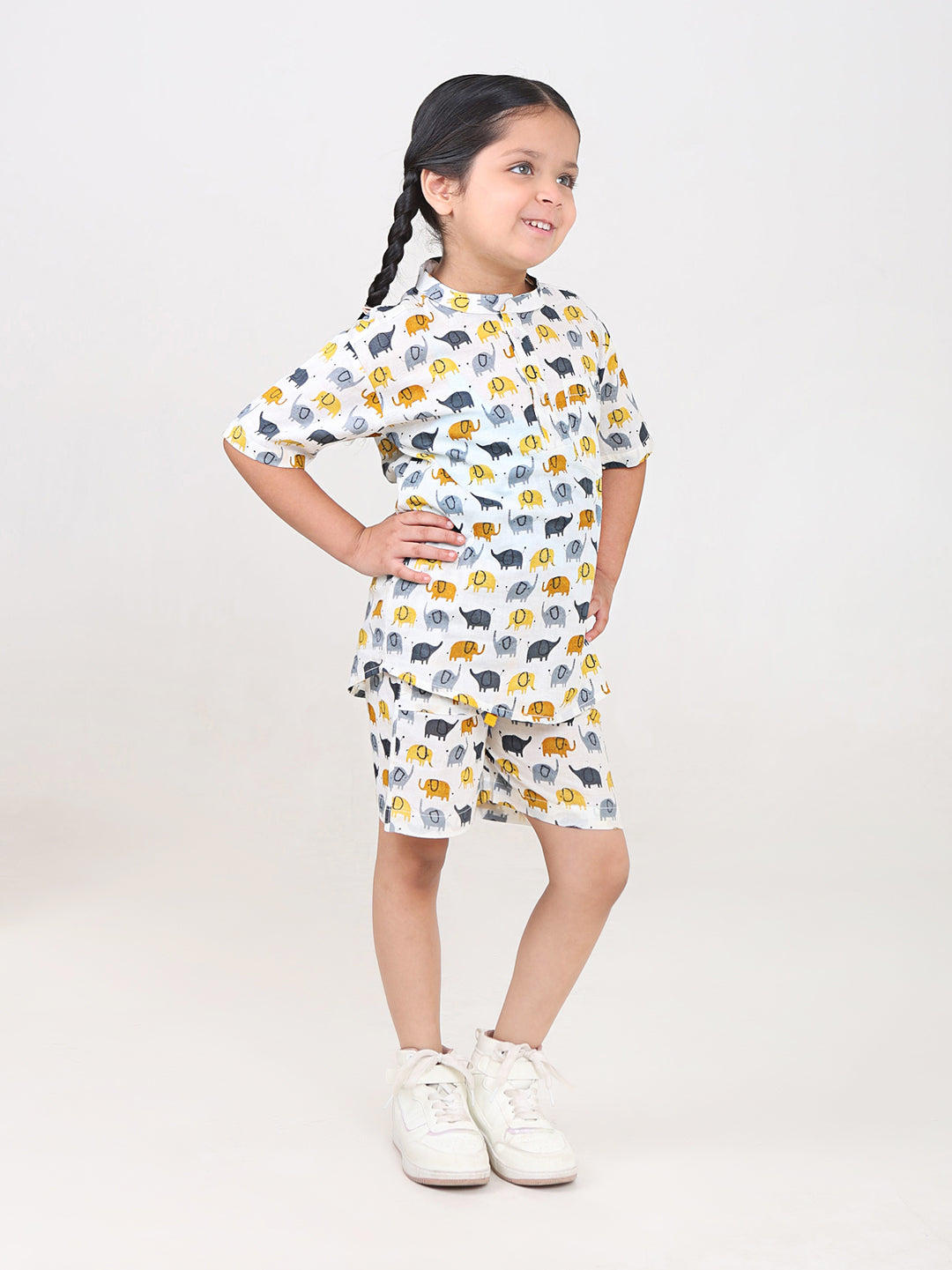 Kids Cotton Half Sleeves Co-ords Set For Unisex (Elephant Print)